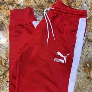 Red and White Puma Joggers with Pockets